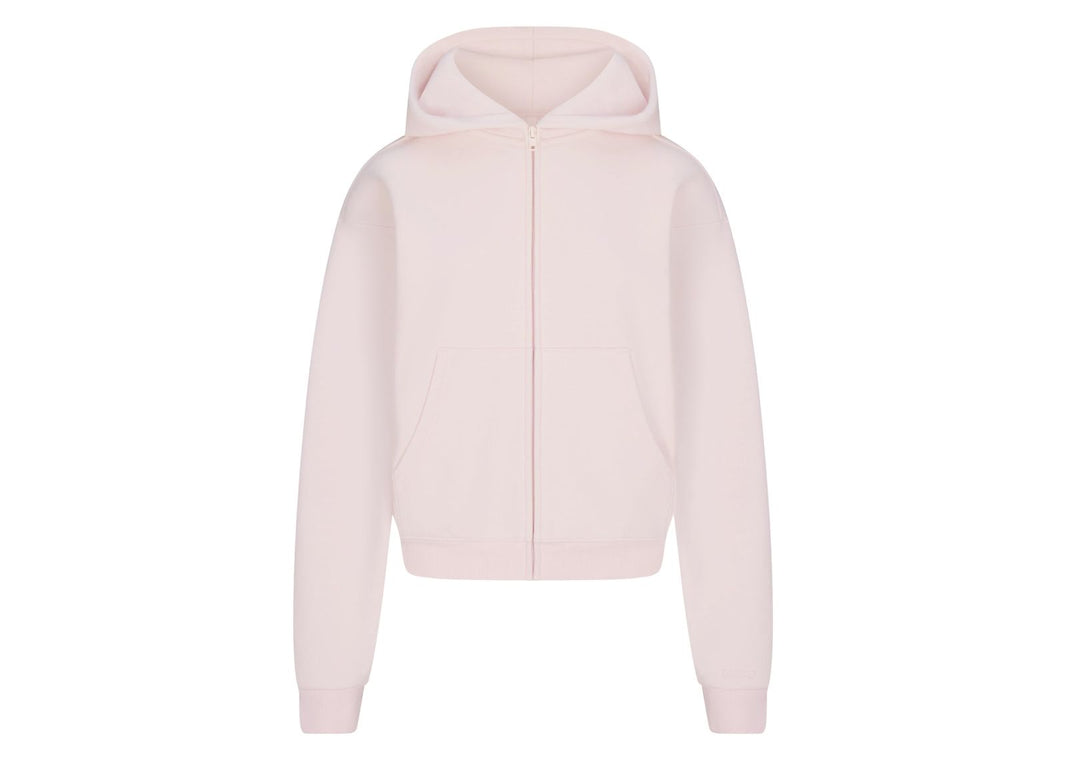 Skims Cotton Fleece Classic Zip Up Hoodie Barely Pink
