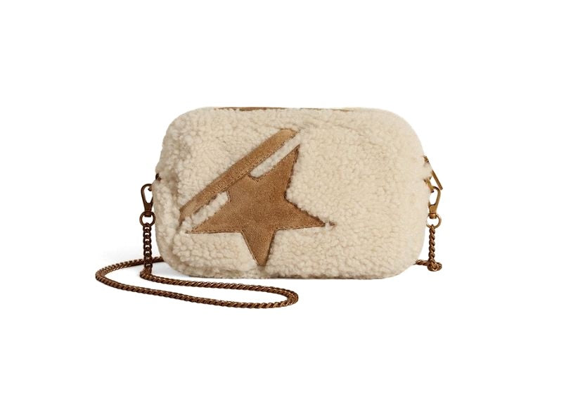 Mini Star Bag in beige shearling with suede star