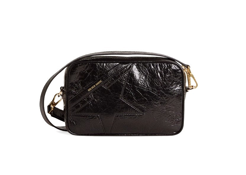 Star Bag in glossy black leather with tone-on-tone star