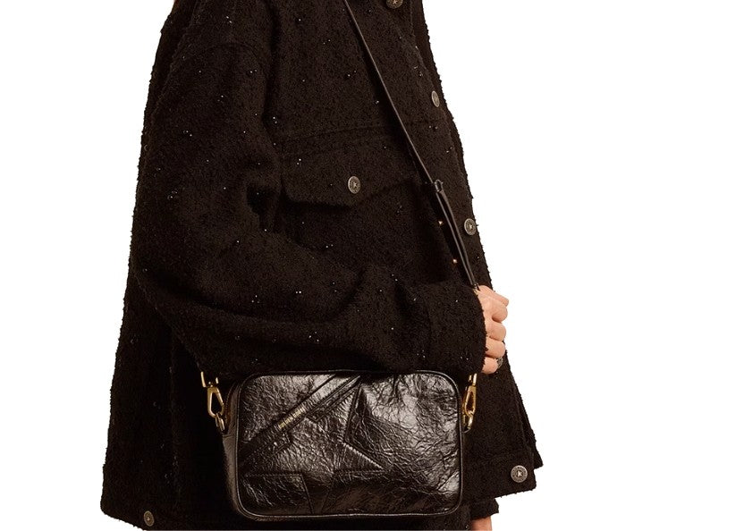 Star Bag in glossy black leather with tone-on-tone star