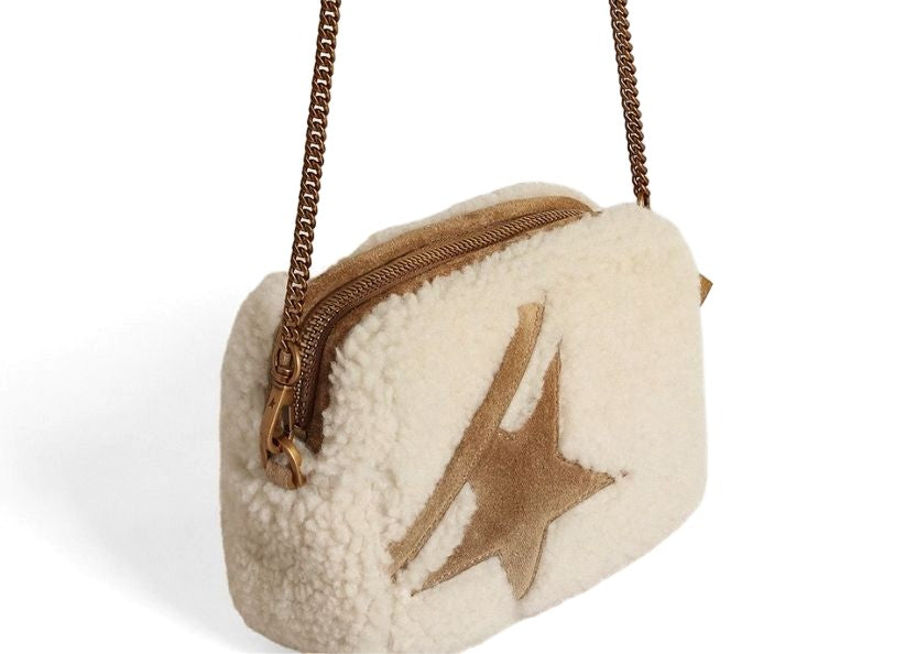 Mini Star Bag in beige shearling with suede star