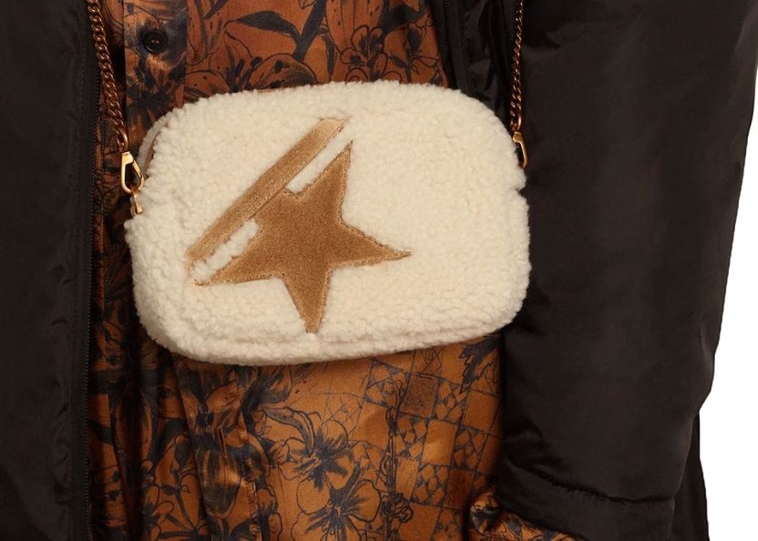 Mini Star Bag in beige shearling with suede star