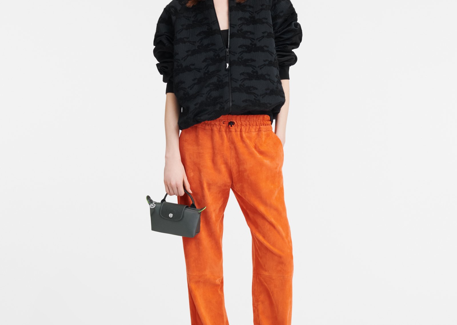 Longchamp Le Pliage Green Pouch With Handle Graphite