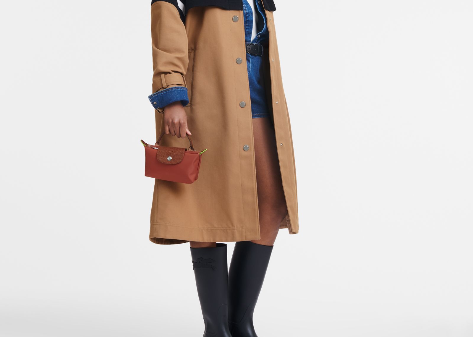 Longchamp Le Pliage Green Pouch with Handle Chestnut