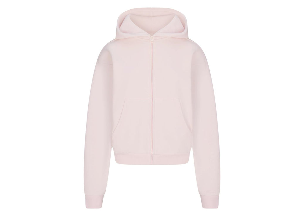 Skims Cotton Fleece Classic Zip Up Hoodie Barely Pink