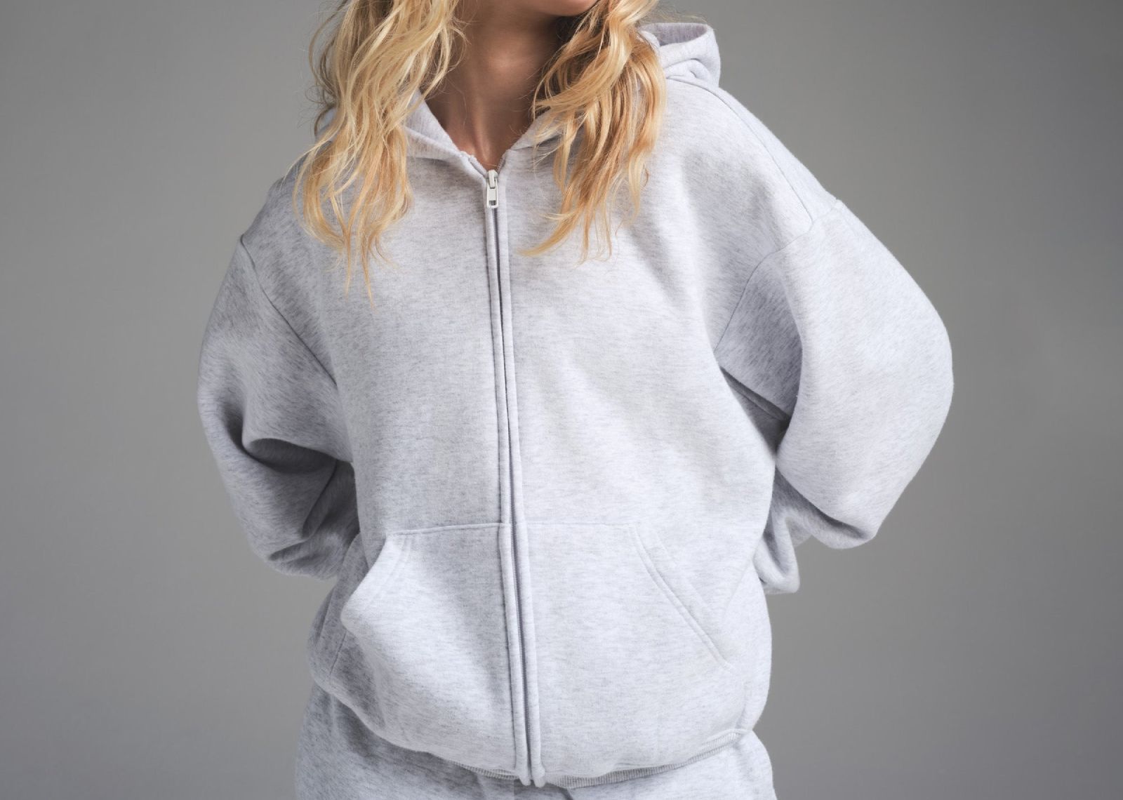 Skims Cotton Fleece Classic Zip Up Hoodie Light Heather Grey