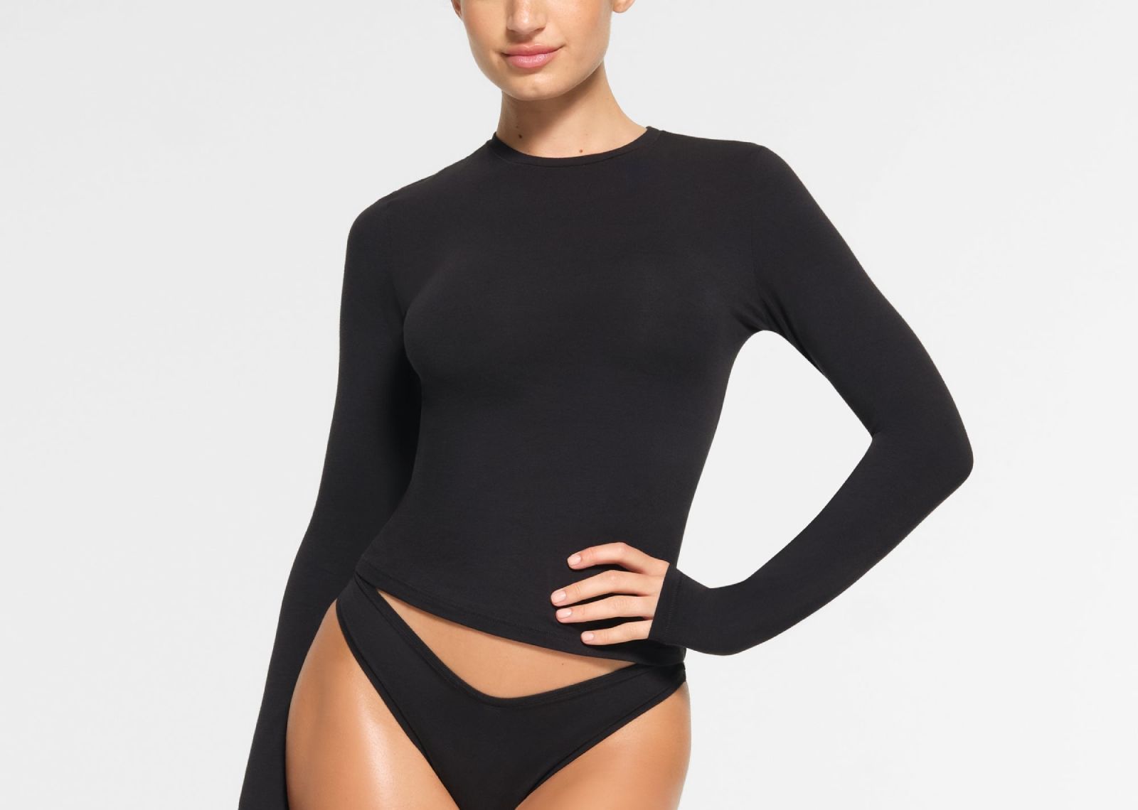 Skims Cotton Jersey Long Sleeve T-Shirt Soot