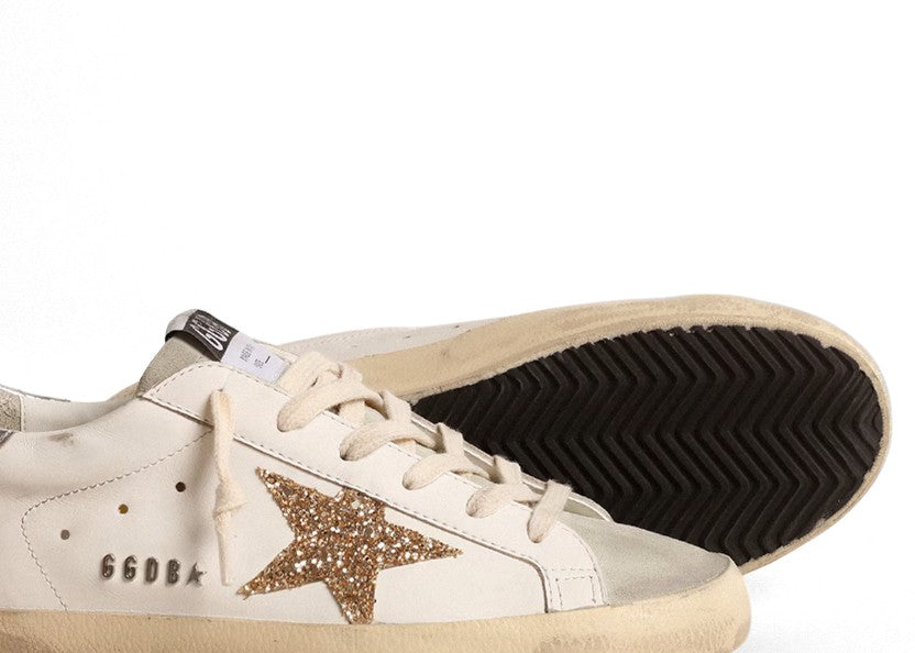 Super-Star with gold glitter star and ice-gray suede inserts