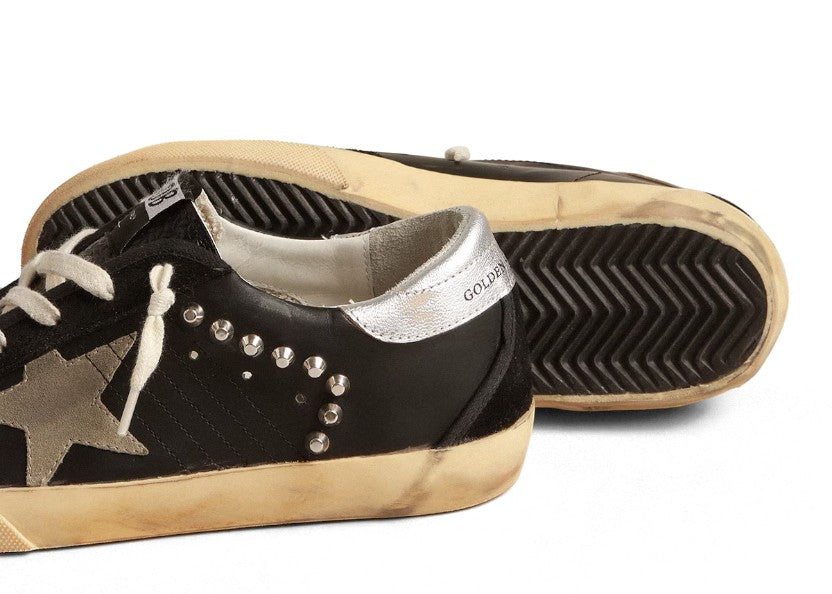 Super-Star in black leather and suede with silver studs