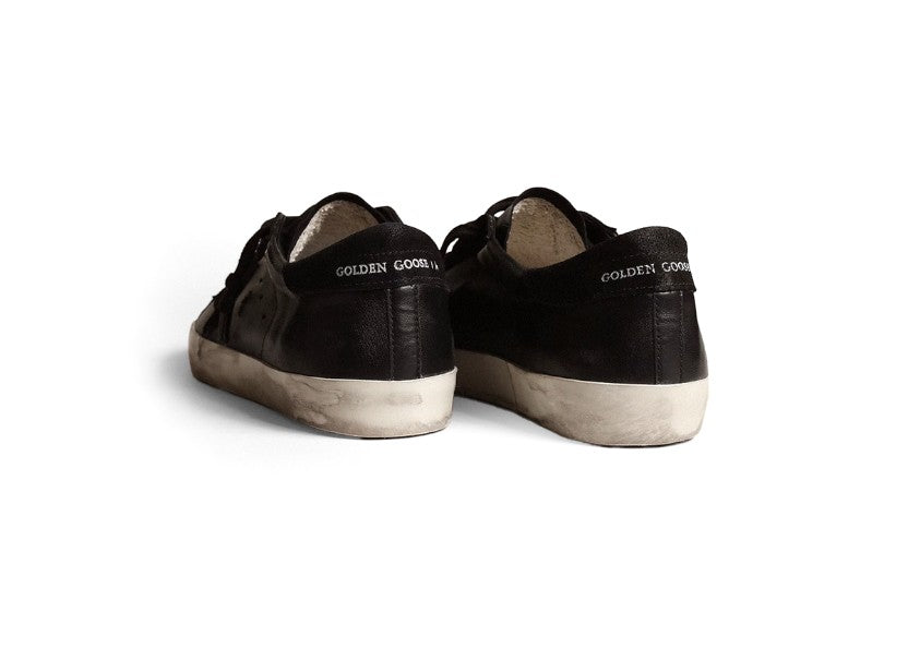 Super-Star in black nappa with black suede star and heel tab
