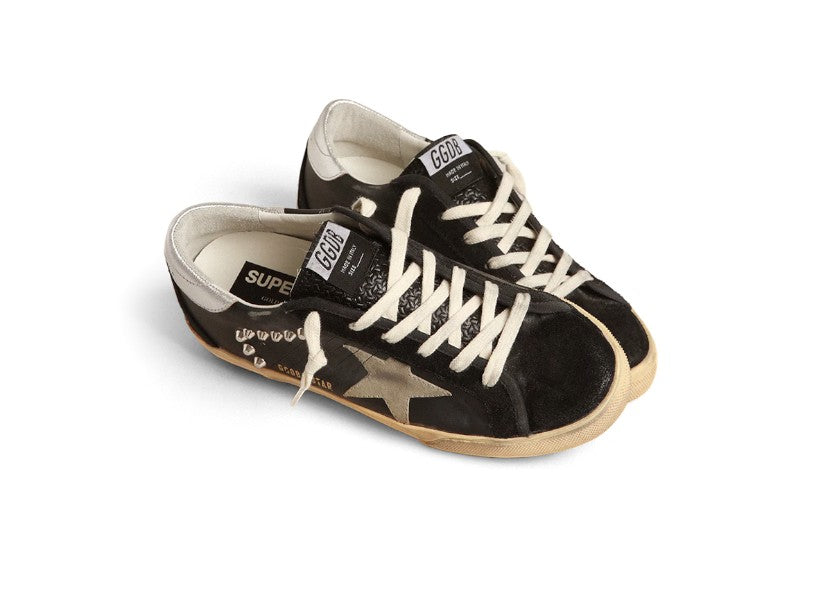 Super-Star in black leather and suede with silver studs