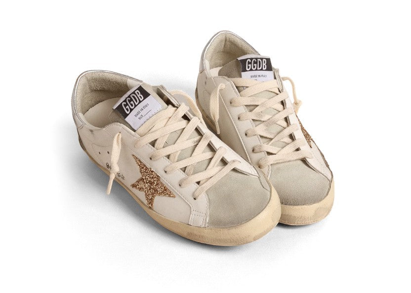Super-Star with gold glitter star and ice-gray suede inserts