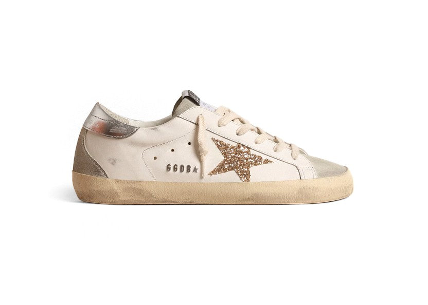 Super-Star with gold glitter star and ice-gray suede inserts